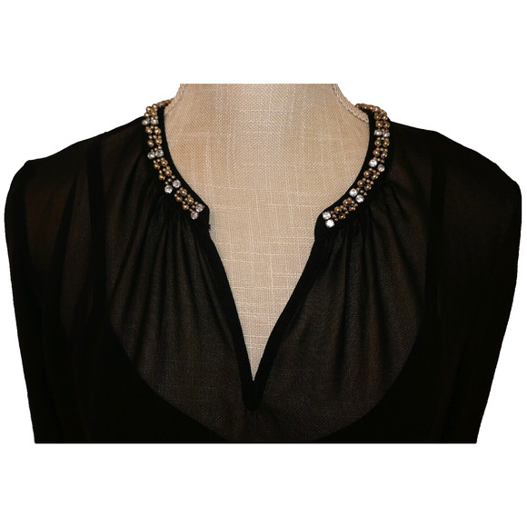 Liz Claiborne 3/4-Sleeve Embellished V- Neck Black Sheer Blouse and slip Size S - Picture 6 of 16